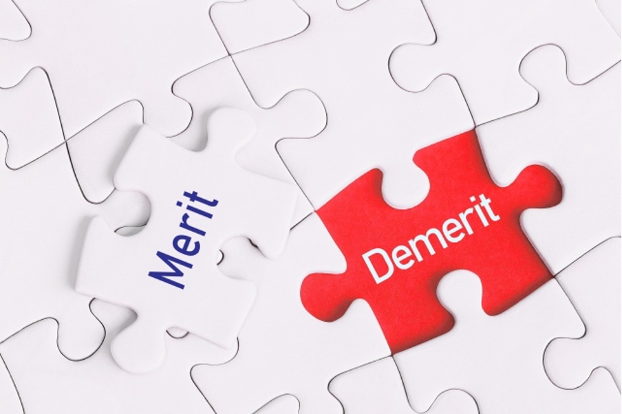 ジグソーパズルのピースに描かれたMeritとDemeritの文字